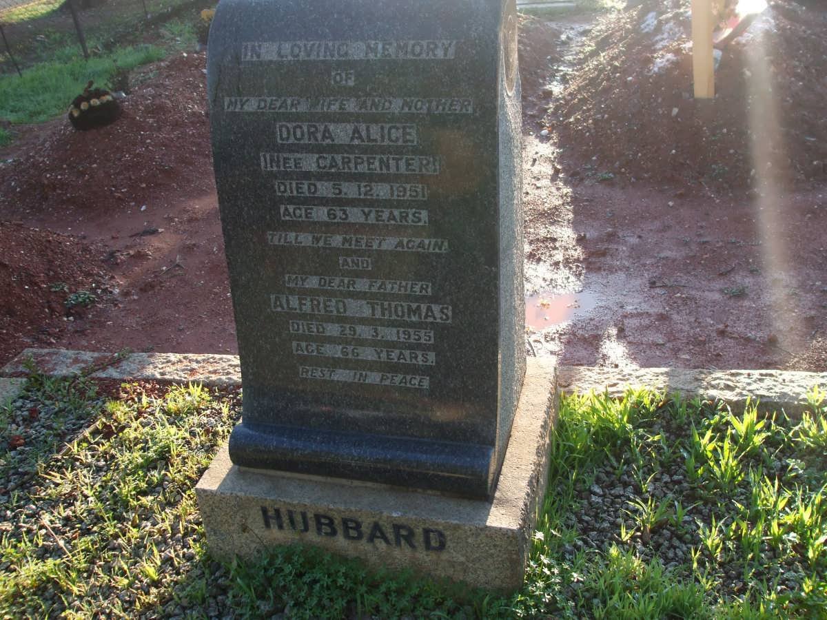 HUBBARD Alfred Thomas -1955 &amp; Dora Alice CARPENTER -1951