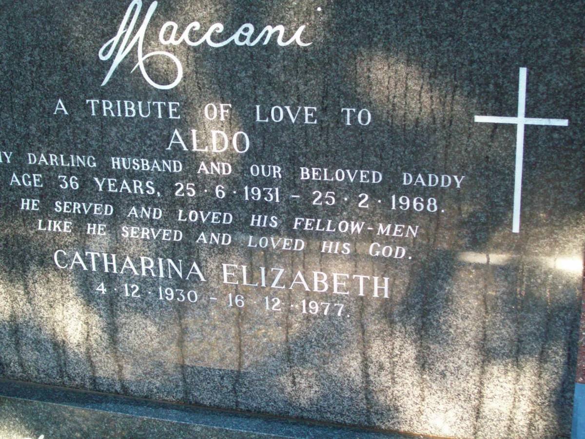 MACCANI Aldo 1931-1968 &amp; Catharina Elizabeth 1930-1977