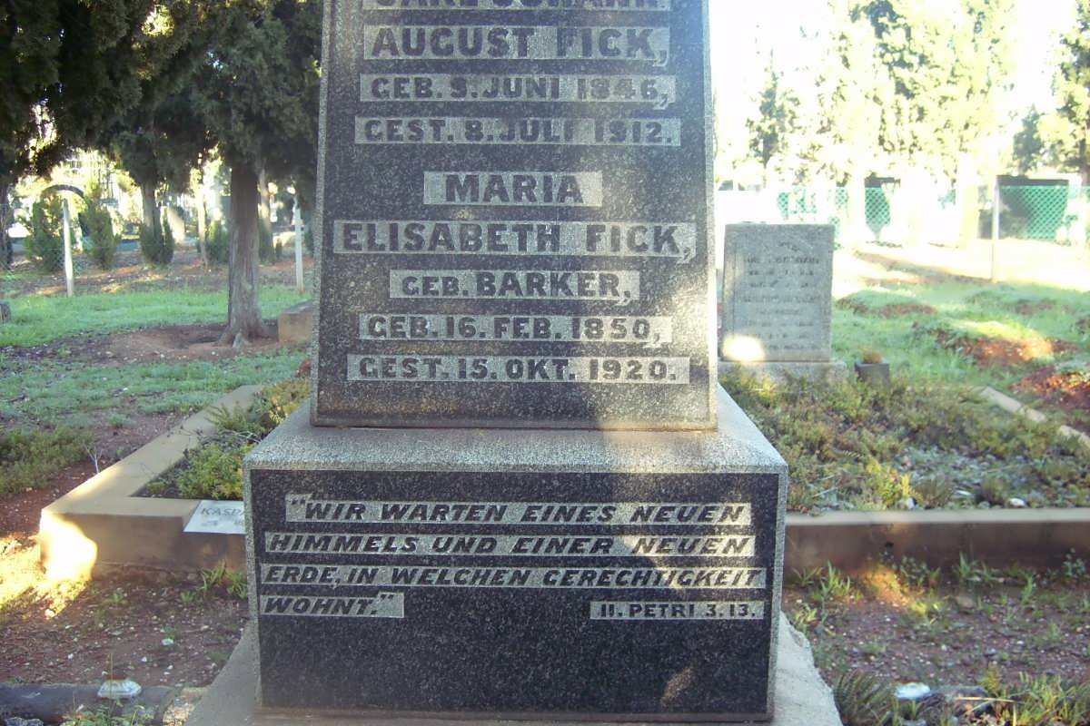 FICK ? August 1846-1912 &amp; Maria Elisabeth BARKER 1850-1920