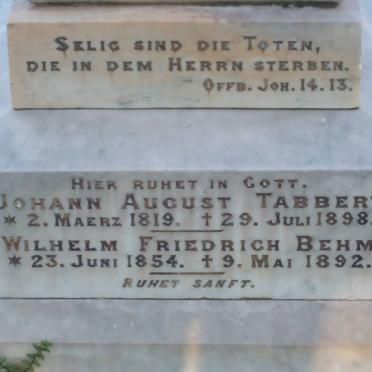 TABBERT Johann August 1819-1898 :: BEHM Wilhelm Friedrich 1854-1892