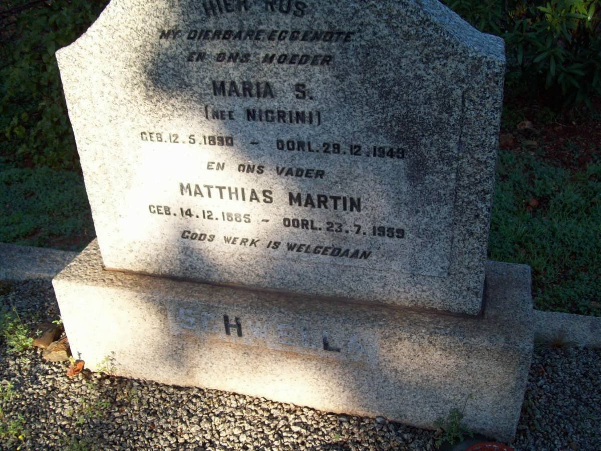 SCHWELLA Matthias Martin 1885-1959 &amp; Maria S. NIGRINI 1890-1949