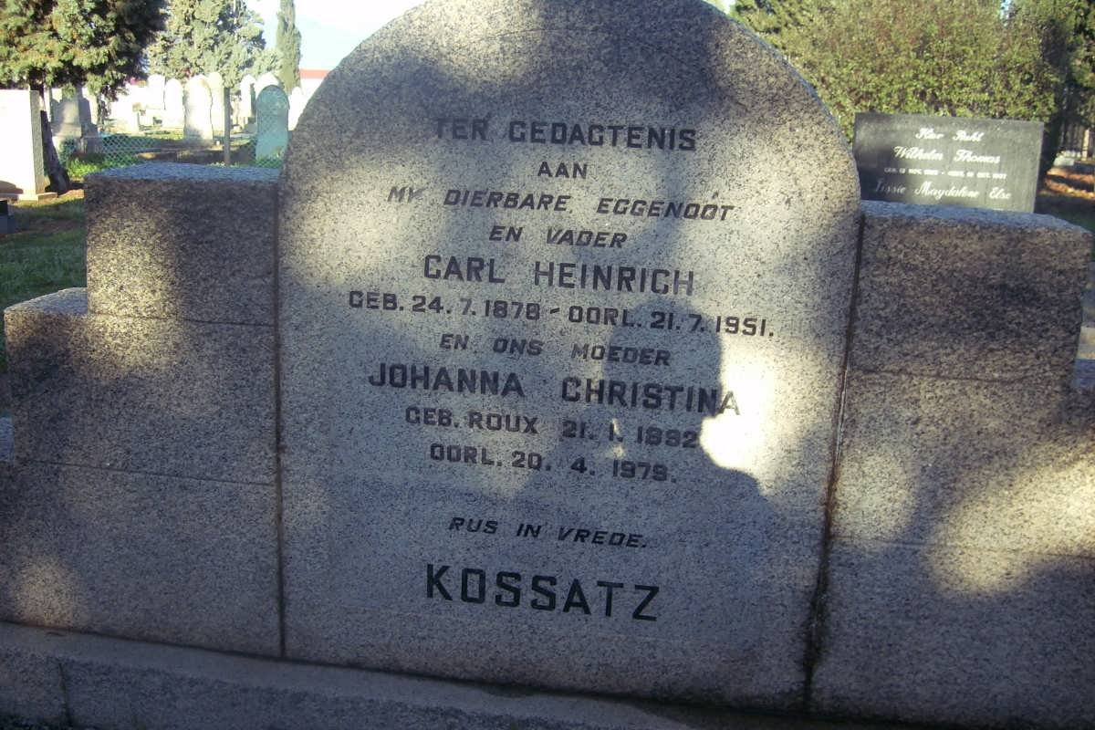 KOSSATZ Carl Heinrich 1878-1951 &amp; Johanna Christina ROUX 1892-1979