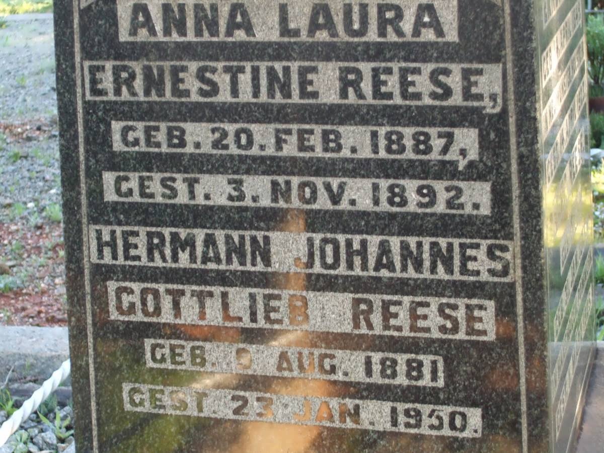 REESE Anna Laura Ernestine 1887-1892 :: REESE Hermann Johannes Gottlieb 1881-1950