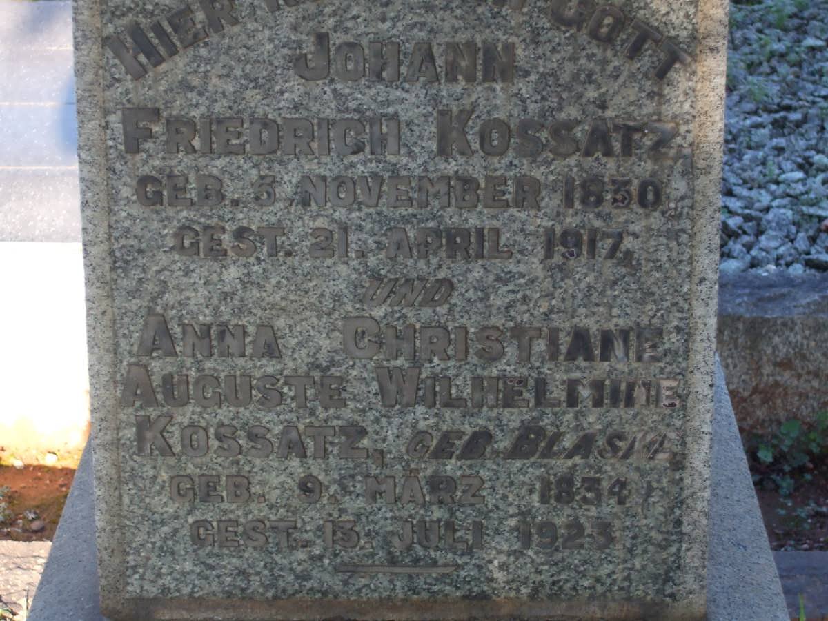 KOSSATZ Johann Friedrich 1830-1917 &amp; Anna Christiane Auguste Wilhelmine BLASKE 1834-1923