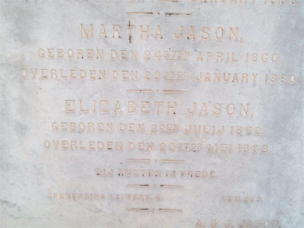 JASON Martha 1860-1890 :: JASON Elizabeth 1862-1882