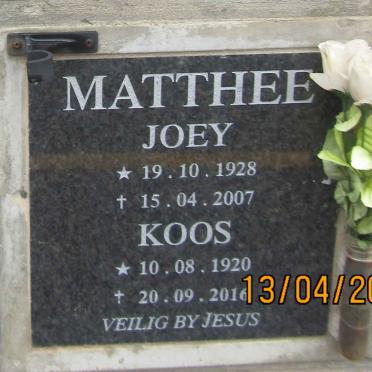 MATTHEE Koos 1920-2016 & Joey 1928-2007