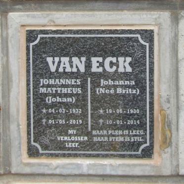 ECK Johannes Mattheus, van 1932-2019 & Johanna BRITZ 1930-2014