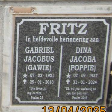 FRITZ Gabriel Jacobus 1931-2013 & Dina Jacoba 1937-2024