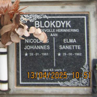 BLOKDYK Nicolaas Johannes 1961- & Elma Sanette 1962-