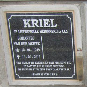 KRIEL Johannes Van der Merwe 1949-2013