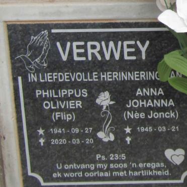 VERWEY Philippus Olivier 1941-2020 & Anna Johanna JONCK 1945-