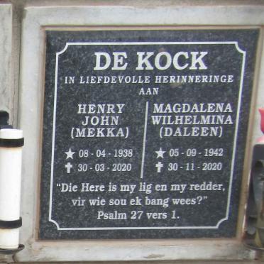 KOCK Henry John, de 1938-2020 & Magdalena Wilhelmina 1942-2020