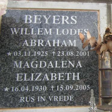 BEYERS Willem Lodes Abraham 1925-2001 & Magdalena Elizabeth 1930-2005