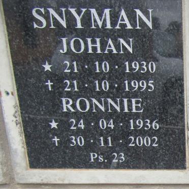 SNYMAN Johan 1930-1995 & Ronnie 1936-2002