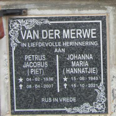 MERWE Petrus Jacobus, van der 1936-2007 & Johanna Maria 1943-2021