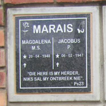 MARAIS Jacobus P. 1947- & Magdalena M.S. 1948-  