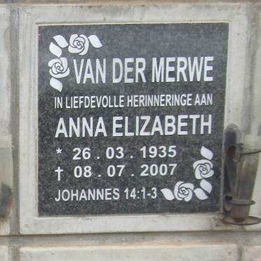 MERWE Anna Elizabeth, van der 1935-2007