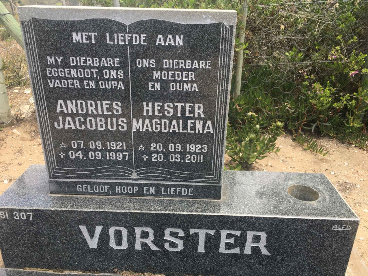 VORSTER Andries Jacobus 1921-1997 &amp; Hester Magdalena 1923-2011