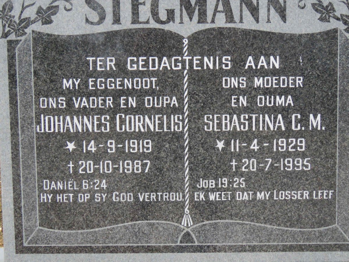 STEGMANN Johannes Cornelis 1919-1987 &amp; Sebastina C.M. 1929-1995