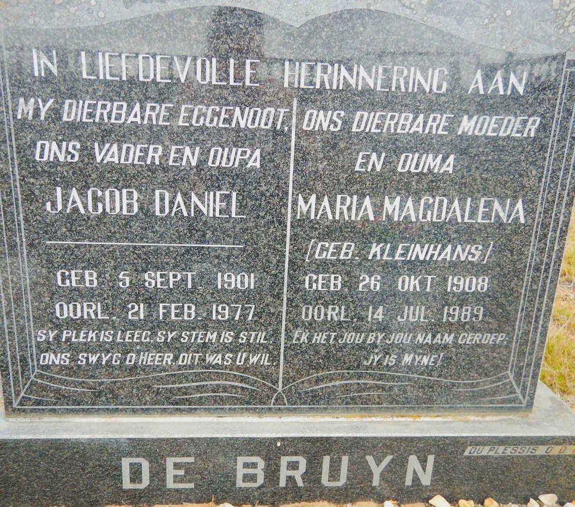 BRUYN Jacob Daniel, de 1901-1977 & Maria Magdalena KLEINHANS 1908-1989