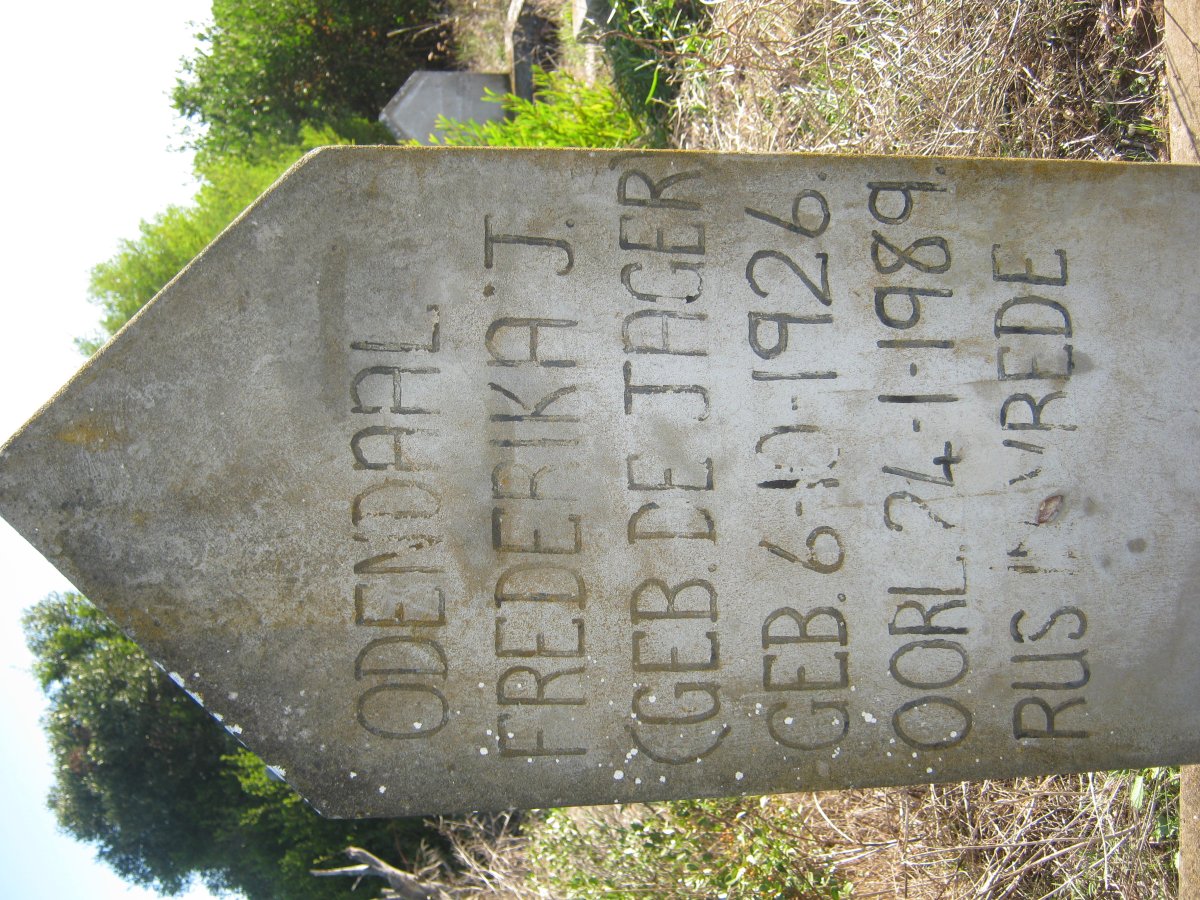 ODENDAAL Frederika J. nee DE JAGER 1926-1989
