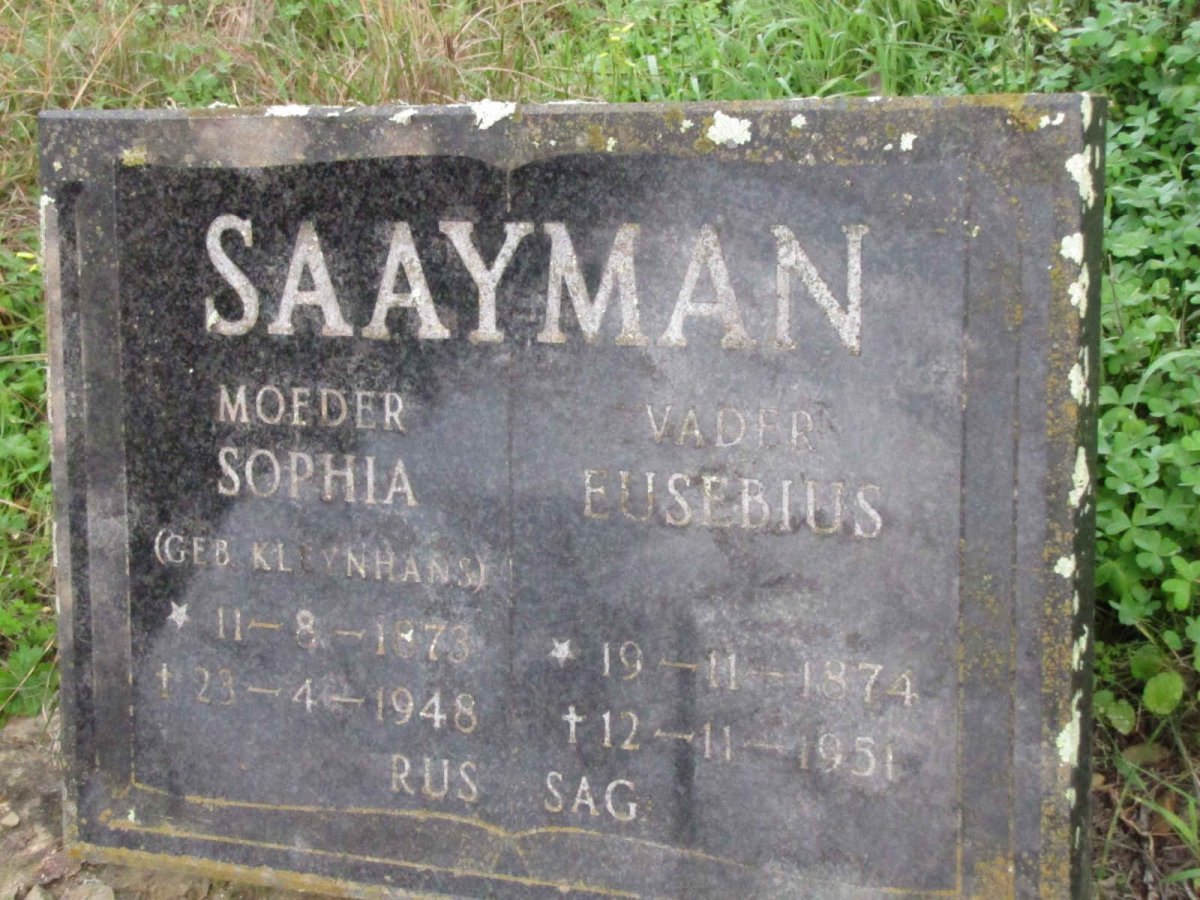 SAAYMAN Eusebius 1874-1951 &amp; Sophia KLEYNHANS 1873-1948
