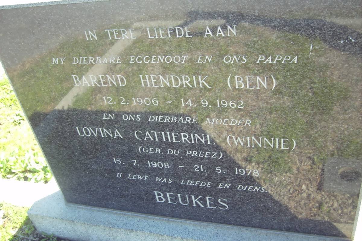 BEUKES Barend Hendrik 1906-1962 &amp; lovina Catherine DE PREEZ 1908-1978