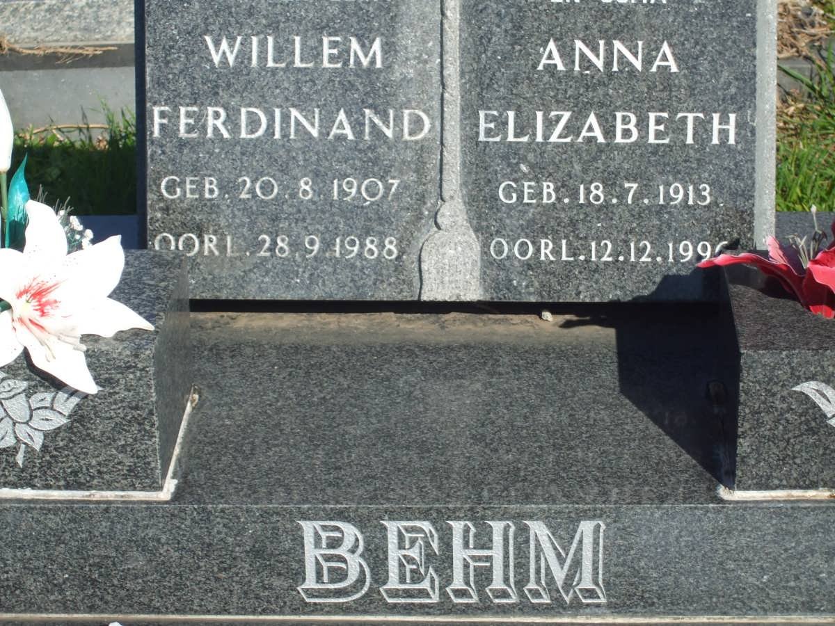 BEHM Willem Ferdinand 1907-1988 &amp; Anna Elizabeth 1913-1996
