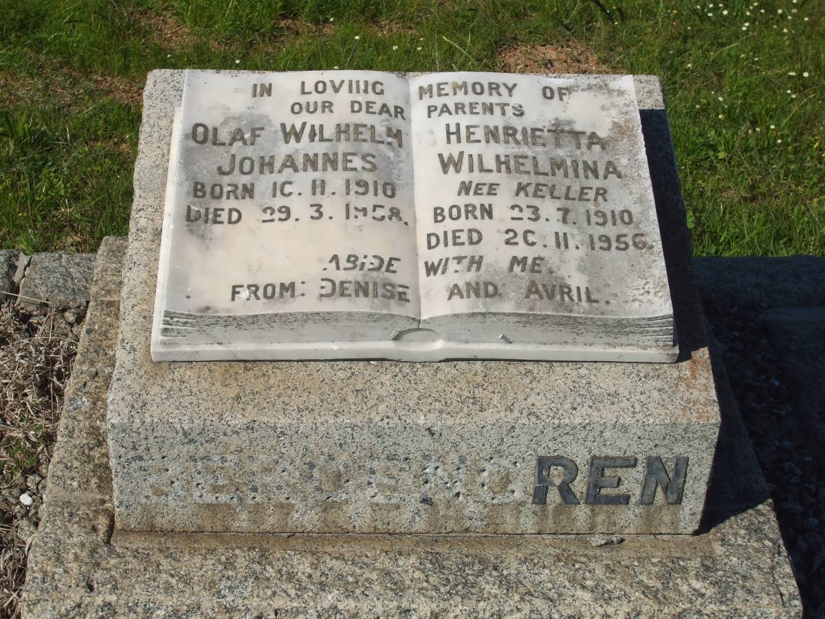 BERGENGREN Olaf Wilhelm Johannes 1910-1958 &amp; Henrietta Wilhelmina KELLER 1910-1956