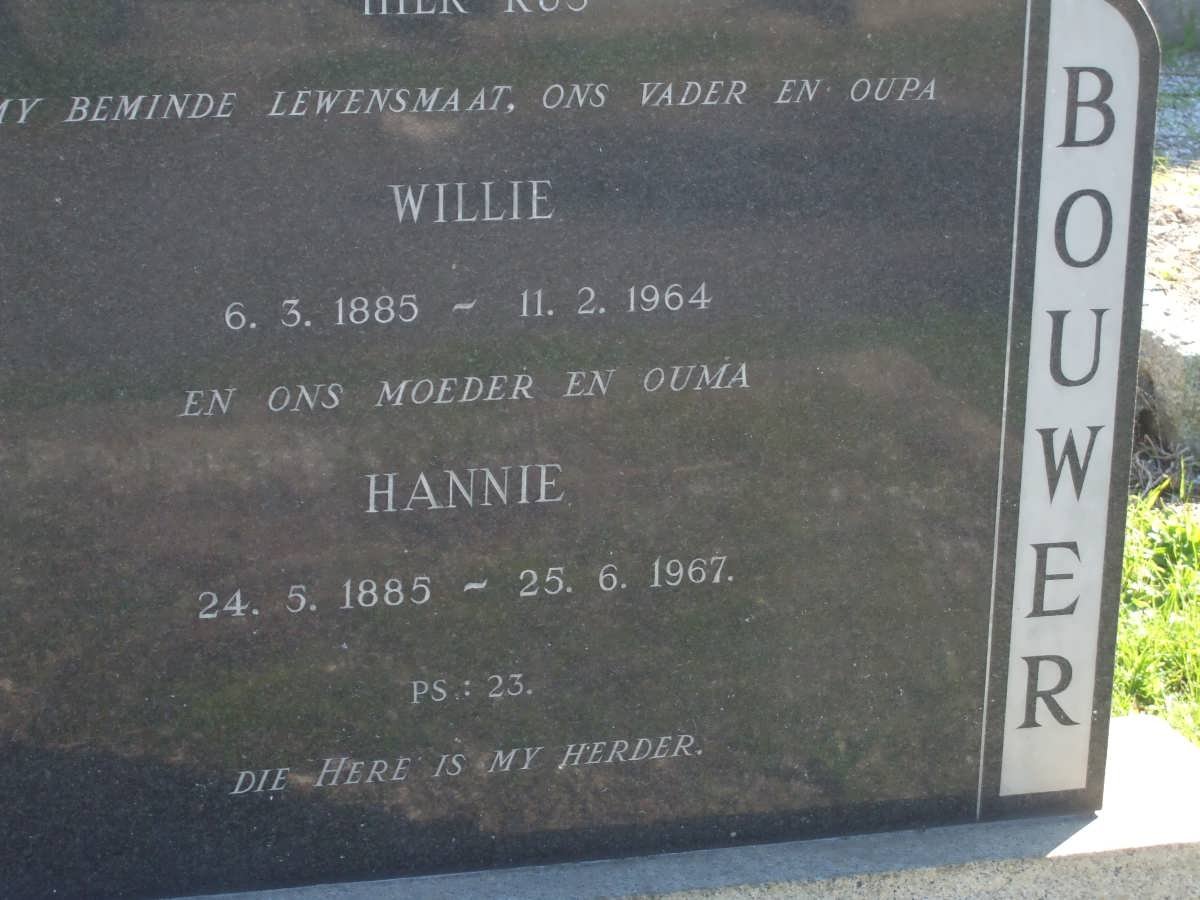 BOUWER Willie 1885-1964 &amp; Hannie 1885-1967
