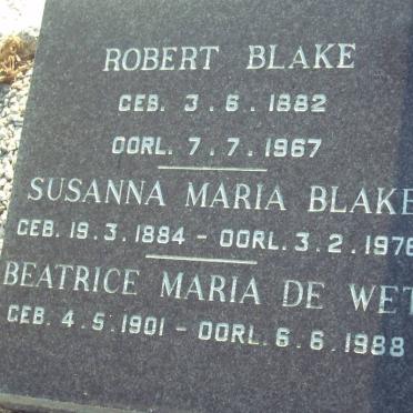 BLAKE Susanna Maria 1884-1976 :: DE WET Beatrice Maria 1901-1988