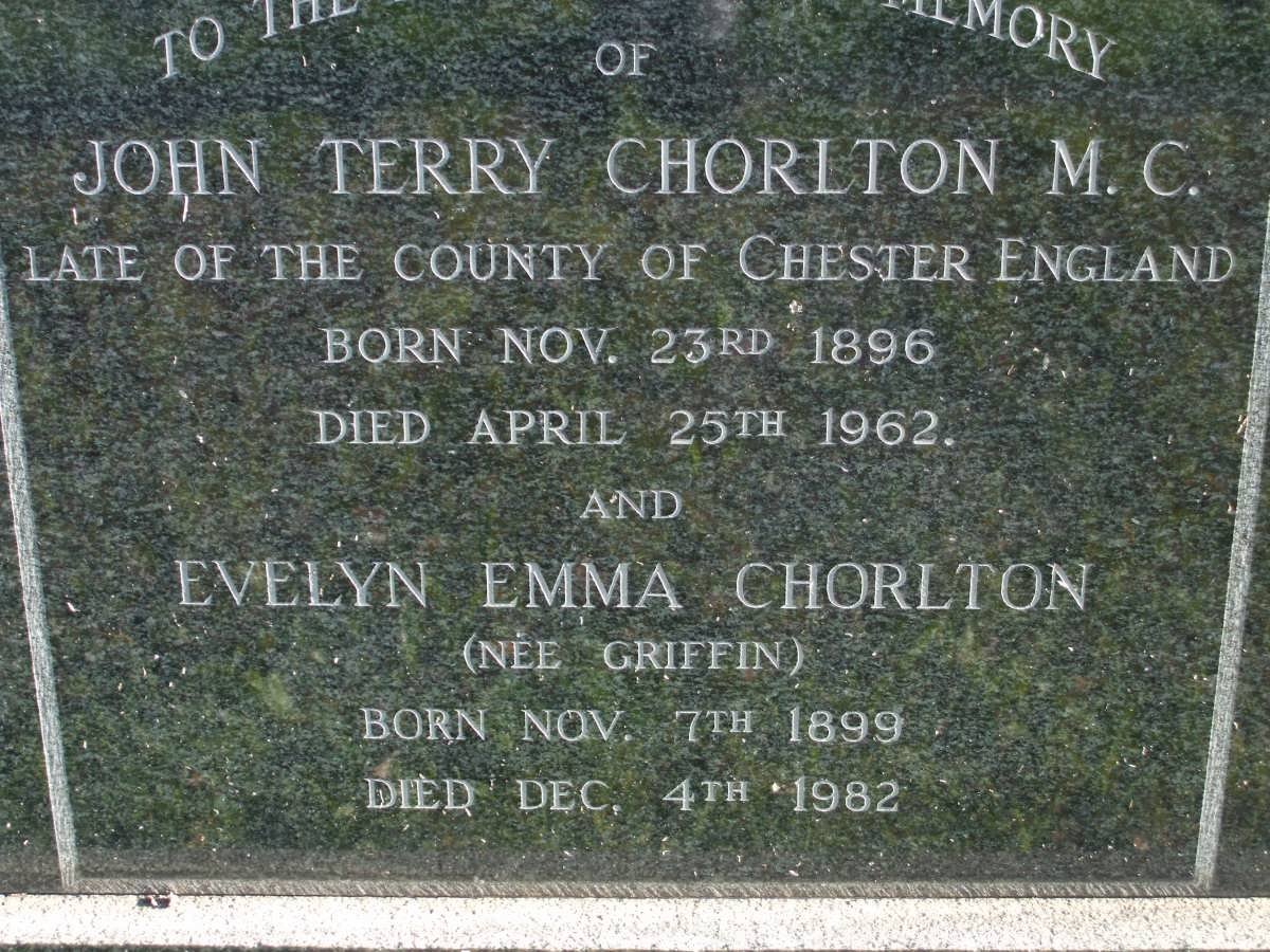 CHORLTON John Terry 1896-1962 &amp; Evelyn Emma GRIFFIN 1899-1982