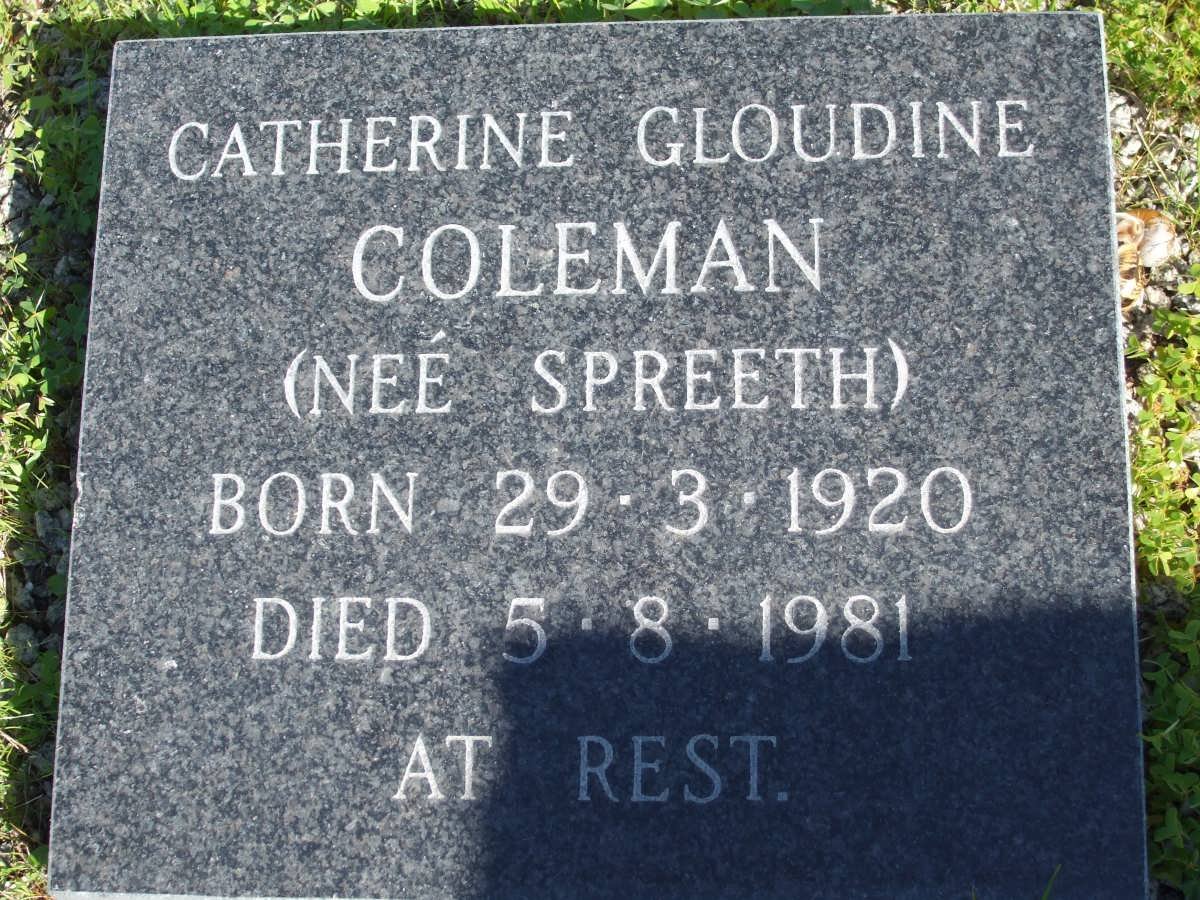 COLEMAN Catherine Gloudine nee SPREETH 1920-1981
