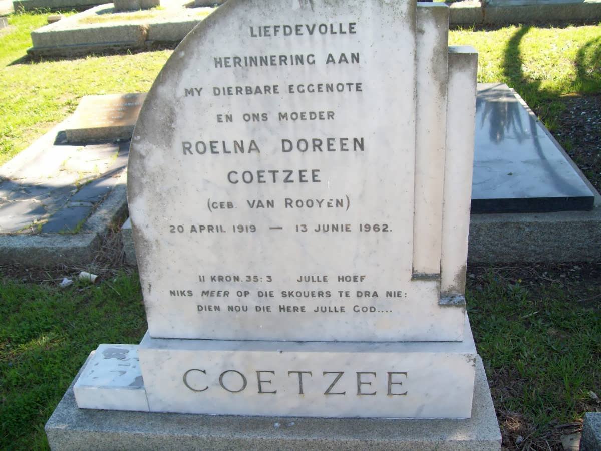 COETZEE Roelna Doreen nee VAN ROOYEN 1919-1962
