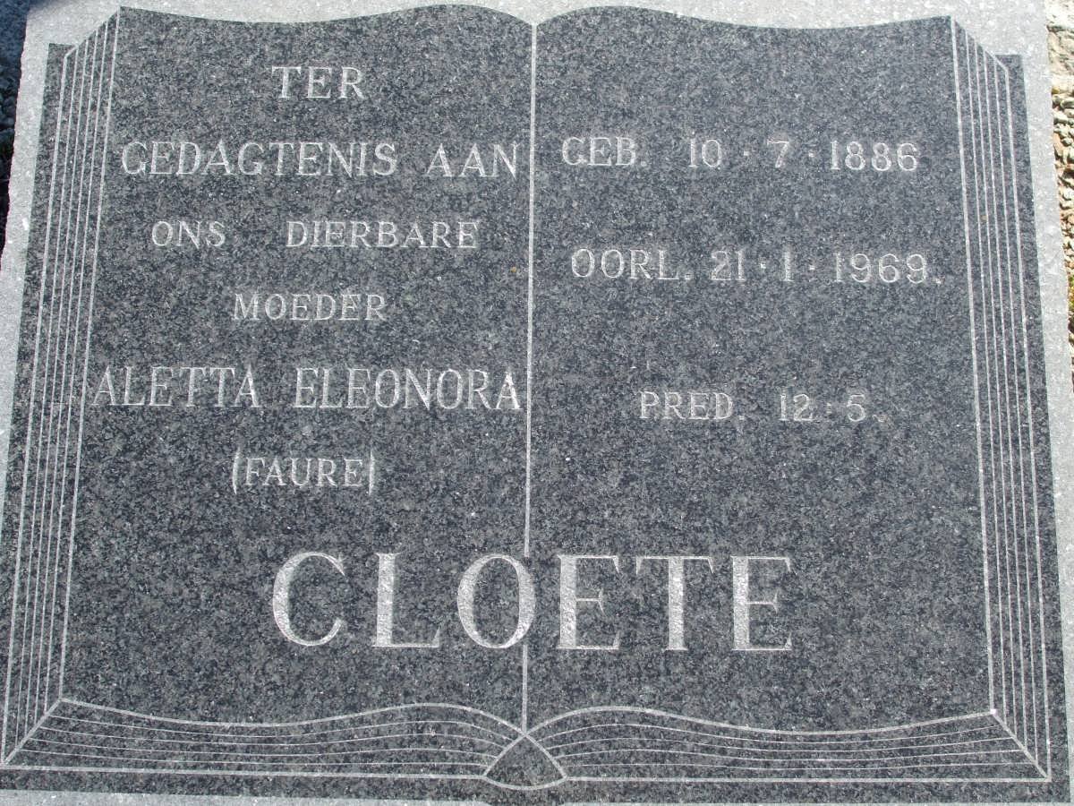 CLOETE Aletta Eleonora nee FAURE 1886-1969