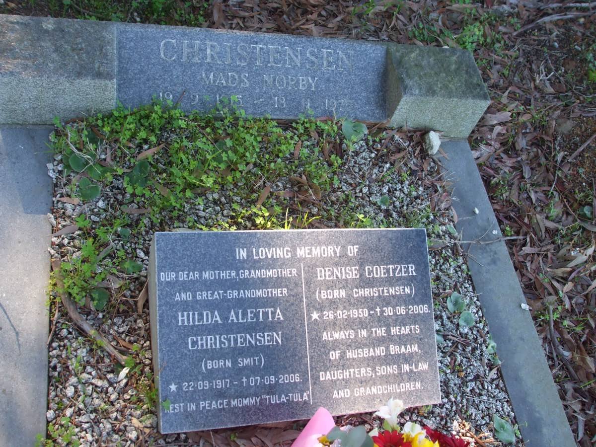 CHRISTENSEN Hilda Aletta nee SMIT 1917-2006 :: COETZER Denise nee CHRISTENSEN 1950-2006 :: CHRISTENSEN Mads Norby 1915-1970
