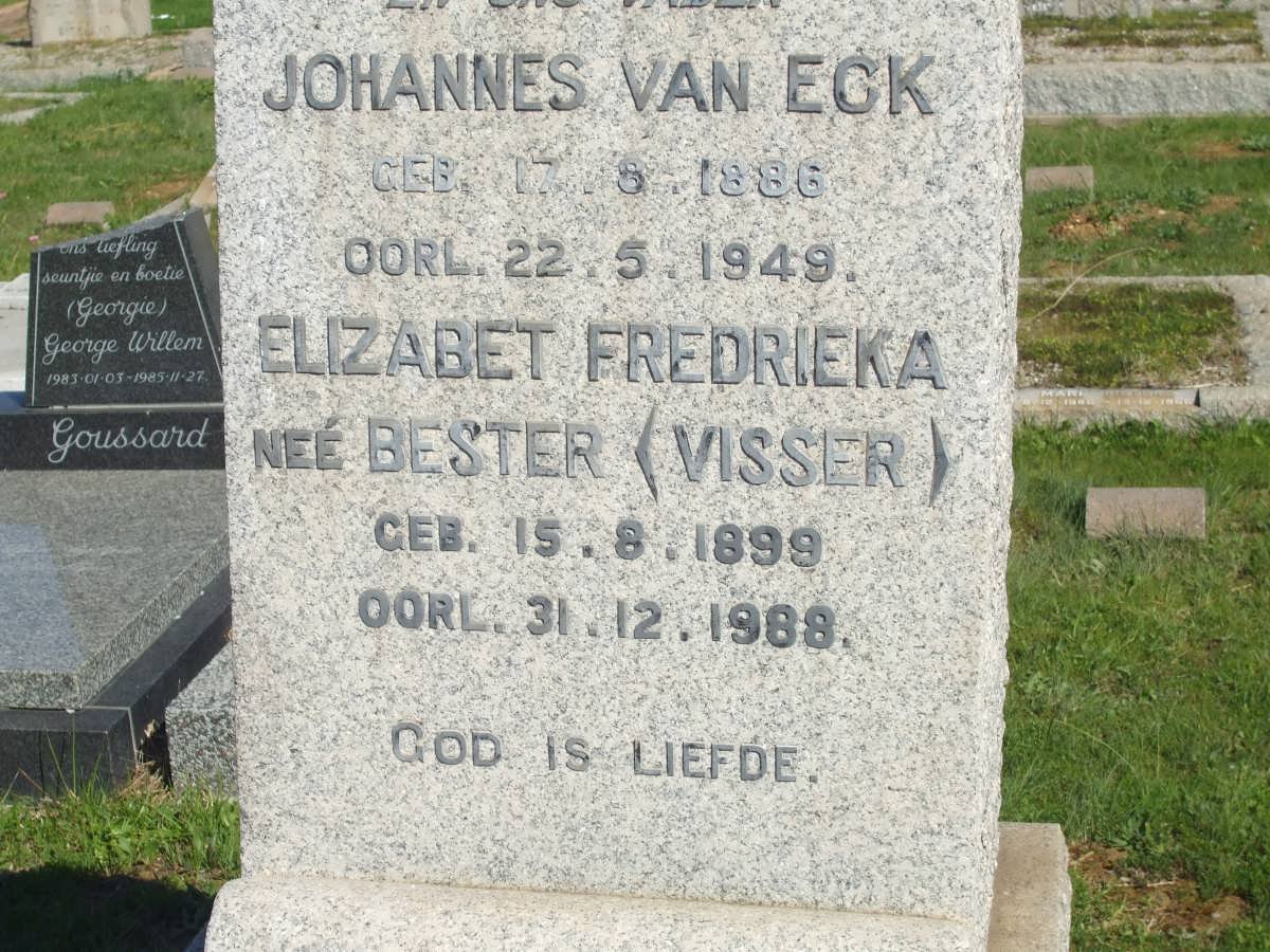 ECK Johannes, van 1886-1949 &amp; Elizabeth Fredrieka VISSER nee BESTER 1899-1988