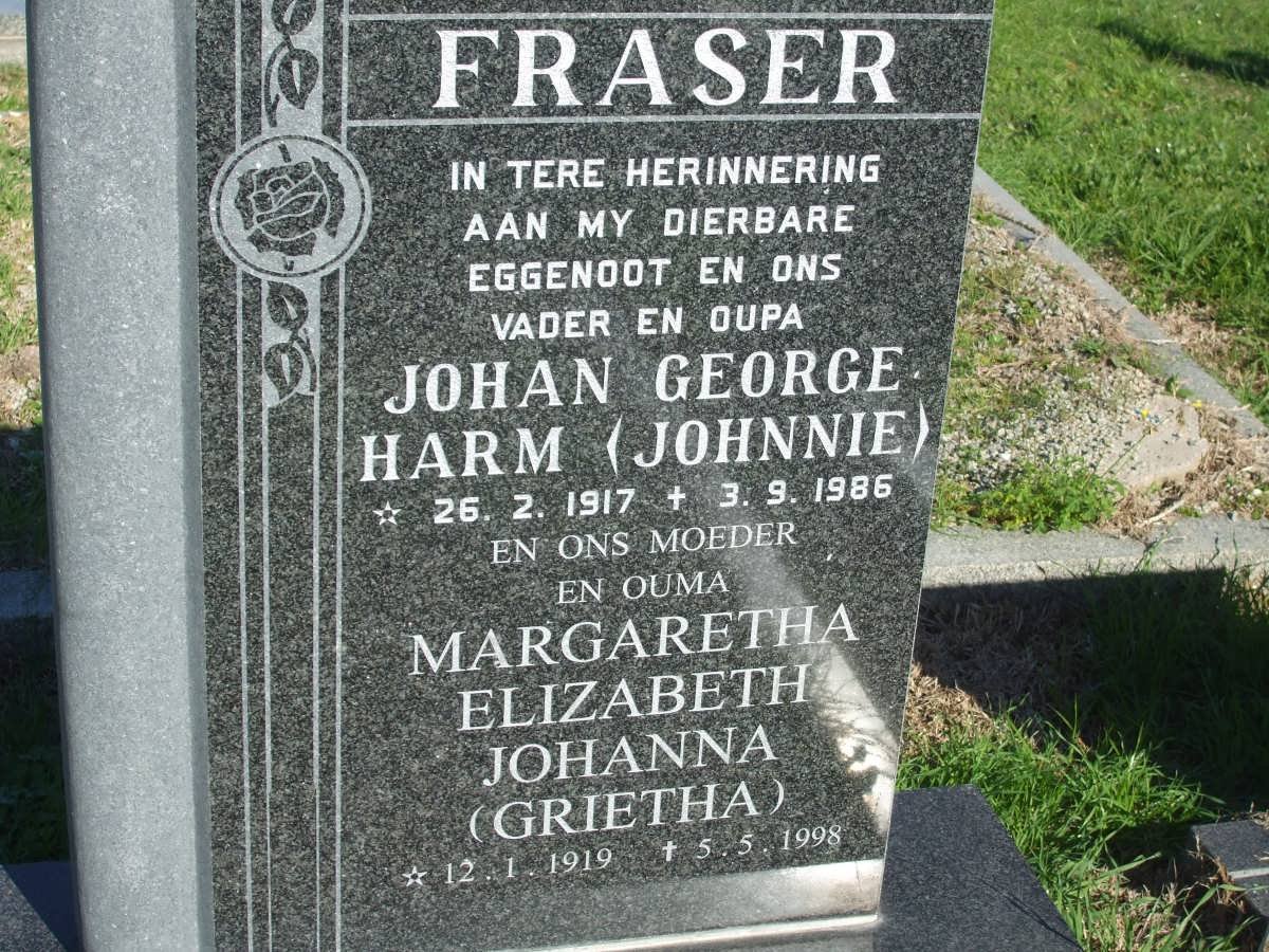 FRASER Johan George Harm 1913-1986 &amp; Margaretha Elizabeth Johanna  1919-1998
