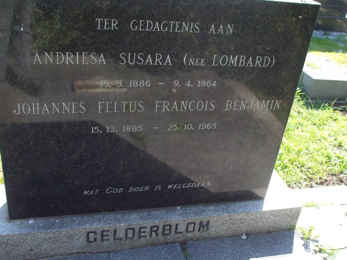 GELDERBLOM Johannes Feltus Francois Benjamin 1885-1965 &amp; Andriesa Susara LOMBARD 1886-1964