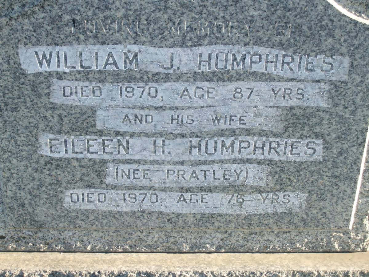 HUMPHRIES William J. -1970 &amp; Eileen H. PRATLEY -1970