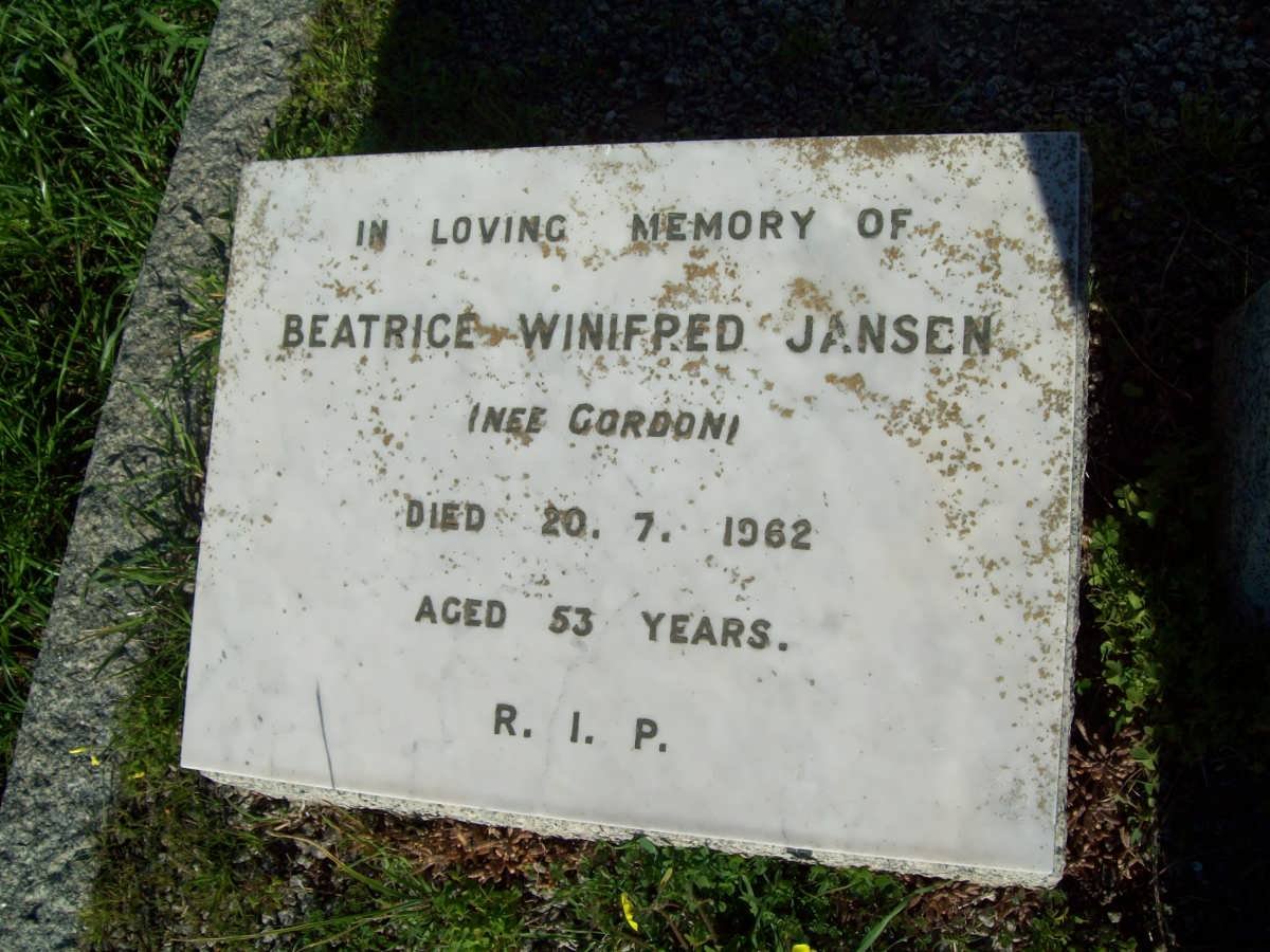 JANSEN Beatrice Winifred nee GORDON -1962