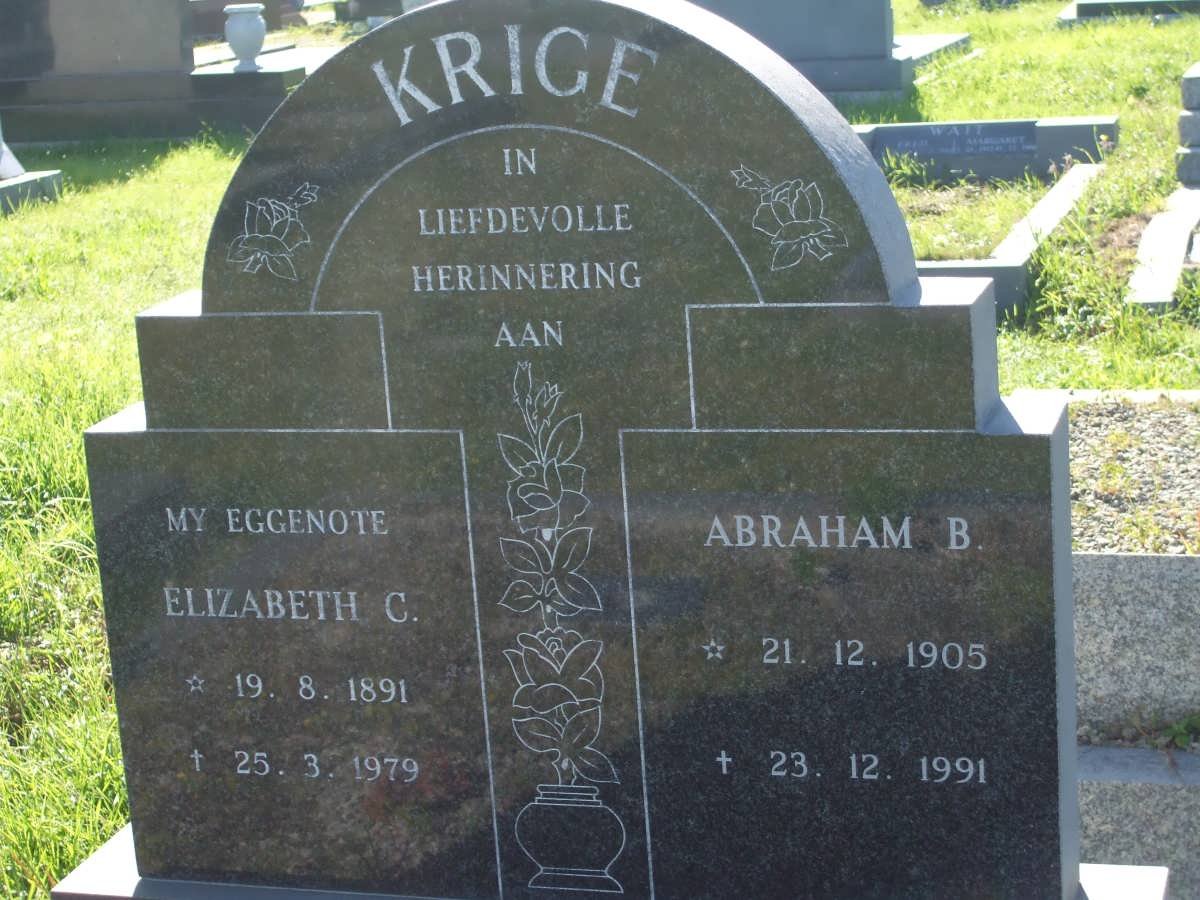 KRIGE Abraham B. 1905-1991 &amp; Elizabeth C. 1891-1979