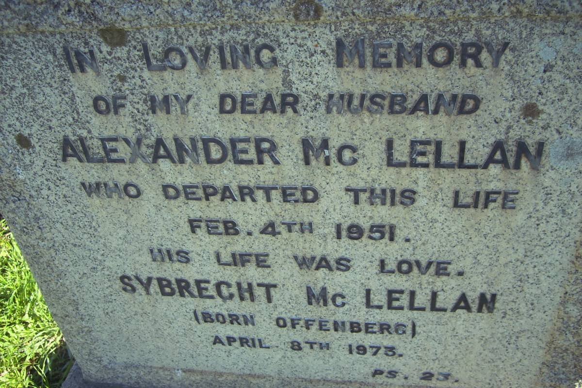 Mc LELLAN Alexander -1951 &amp; Sybrecht OFFENBERG -1973
