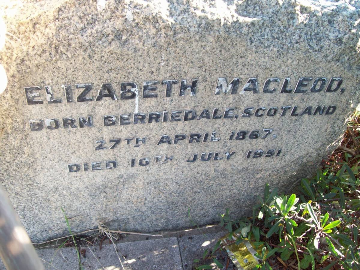 MACLEOD Elizabeth 1867-1991