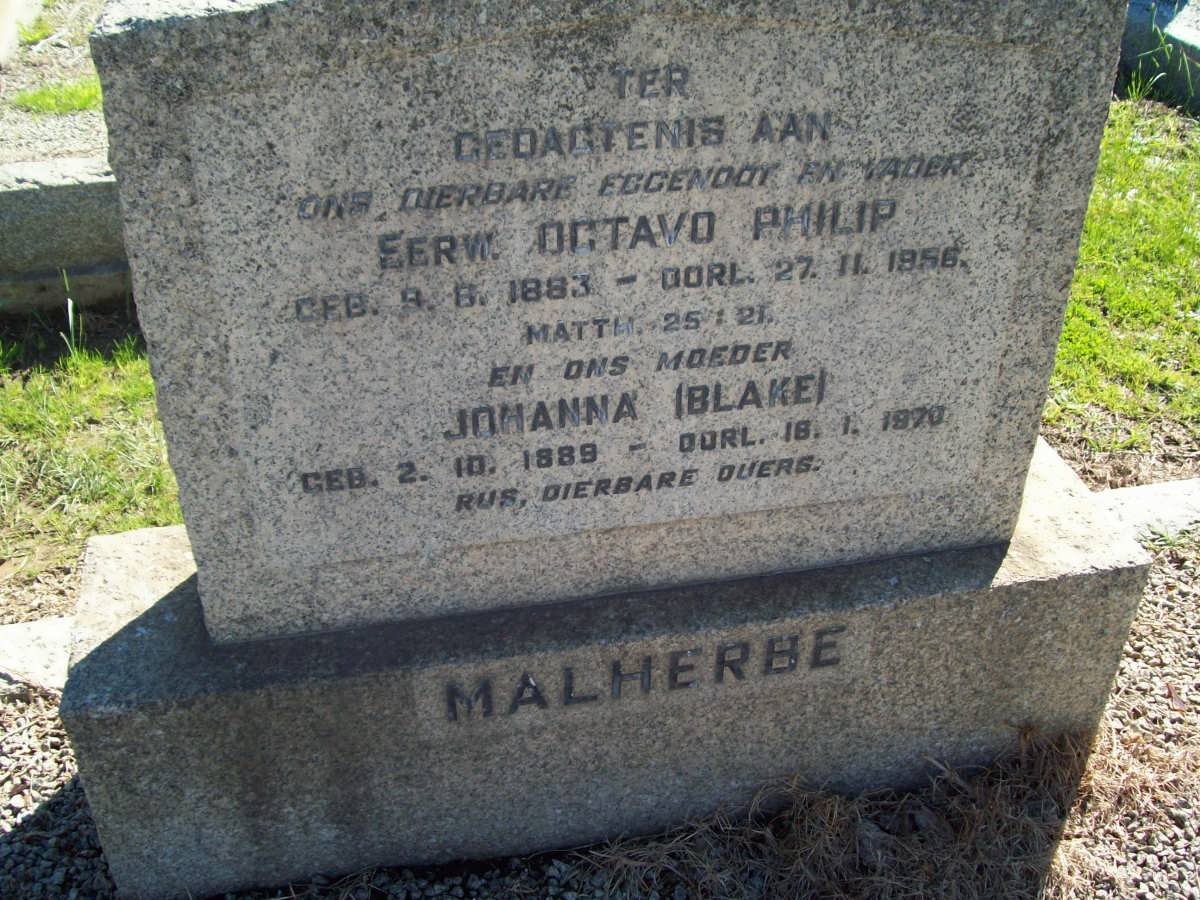 MALHERBE Otavo Philip 1883-1956 &amp; Johanna BLAKE 1889-1970