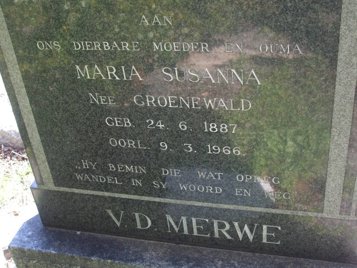 MERWE Maria Susanna, v.d. nee GROENEWALD 1887-1966