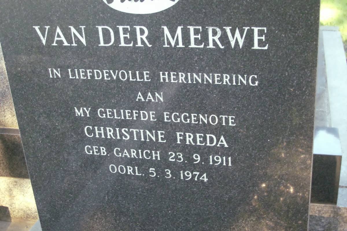 MERWE Christine Freda, van der nee GARICH 1911-1974