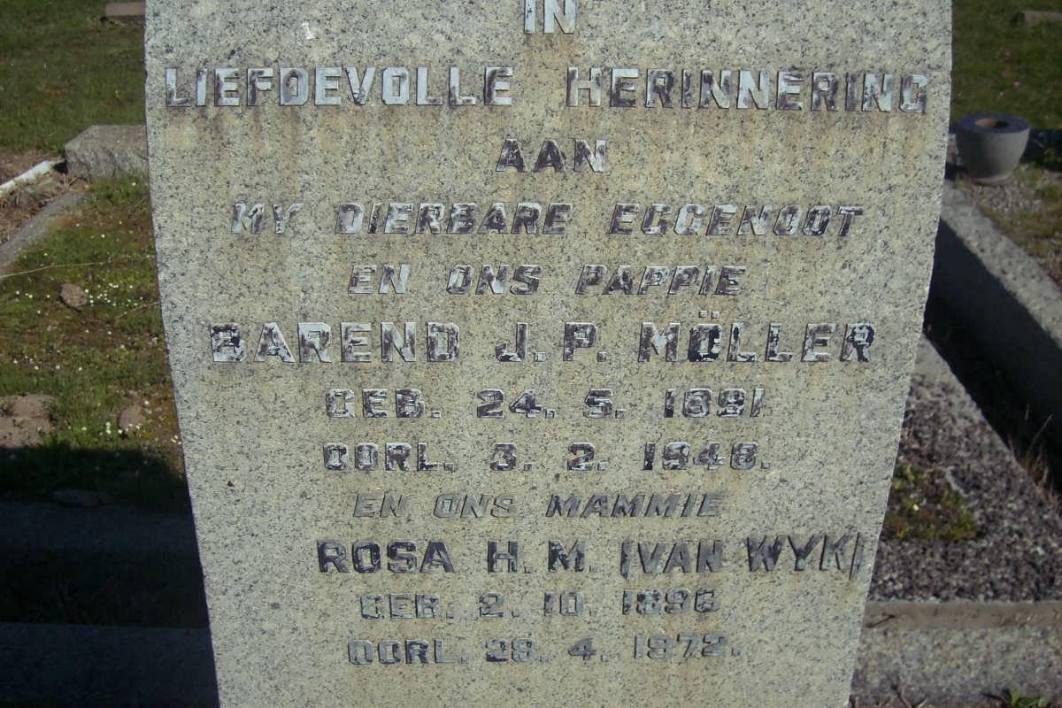 MöLLER Barend J.P. 1891-1948 &amp; Rosa H.M. VAN WYK 1898-1972