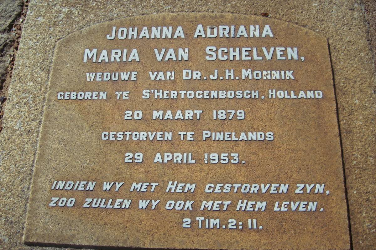 MONNIK Johanna Adriana Maria nee VAN SCHELVEN 1879-1953