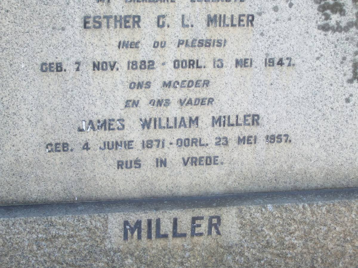 MILLER James William 1871-1957 &amp; Esther C.L. DU PRESSIS 1882-1947